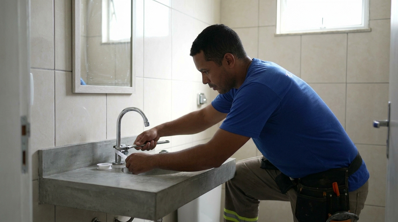 Encanador instalando torneira em Vitória‑ES