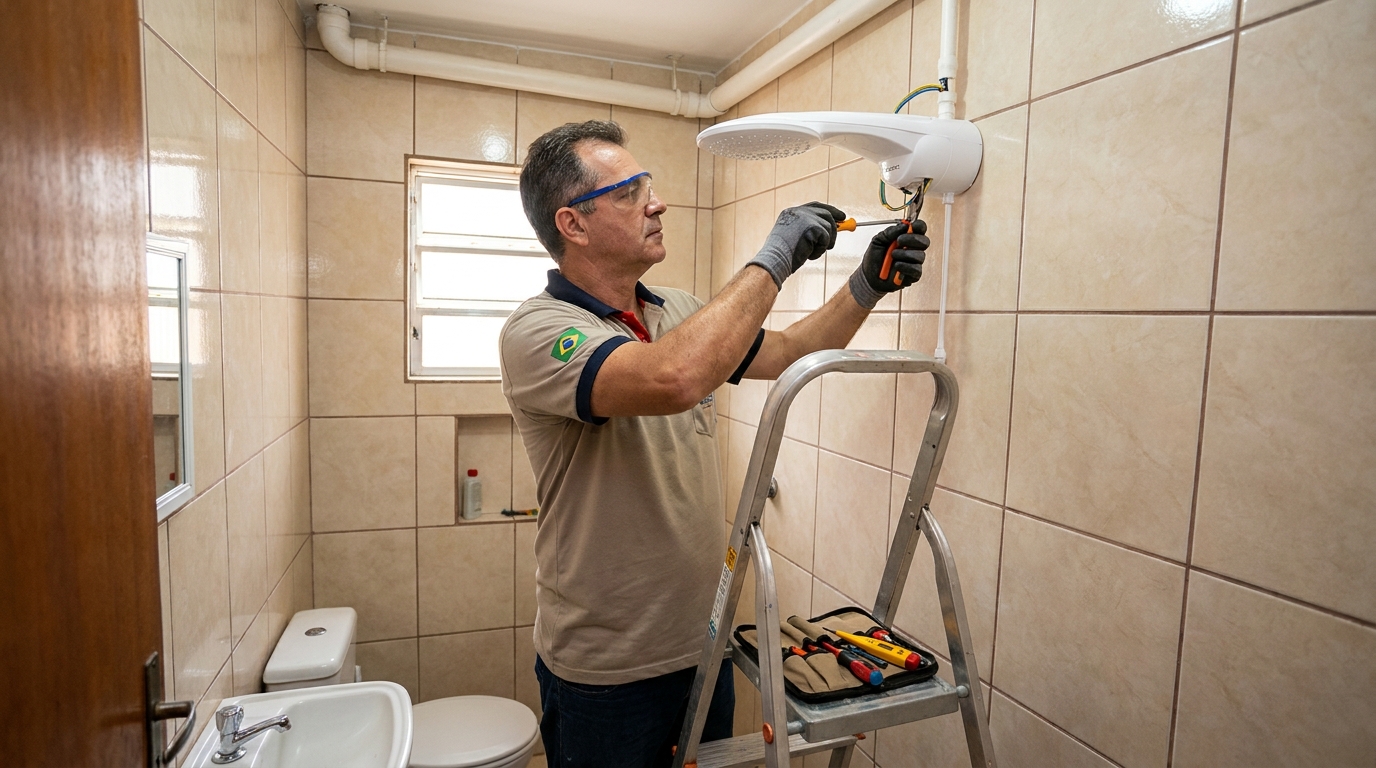 Instalação de chuveiro no banheiro em Vitória‑ES