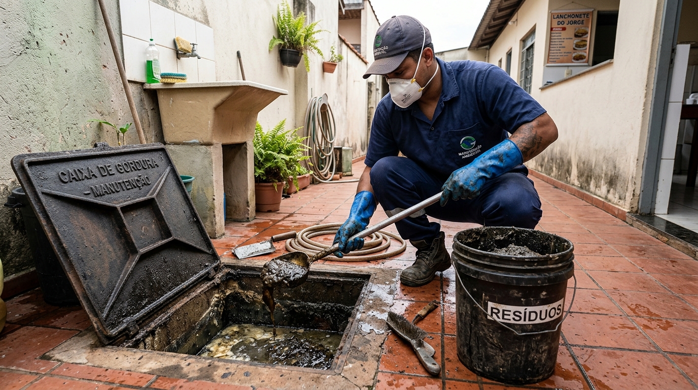 Remoção de resíduos da caixa de gordura em Vitória‑ES