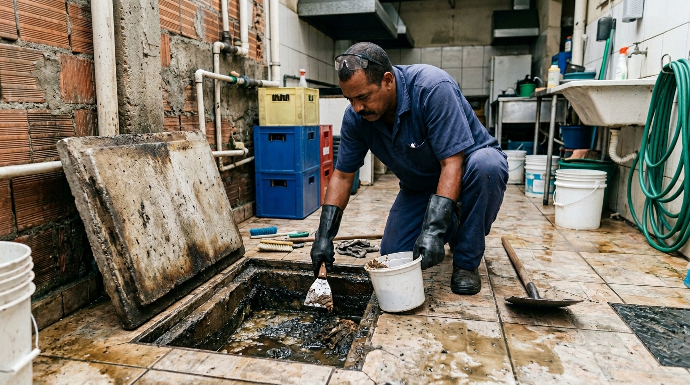 Limpeza de caixa de gordura residencial em Vitória‑ES